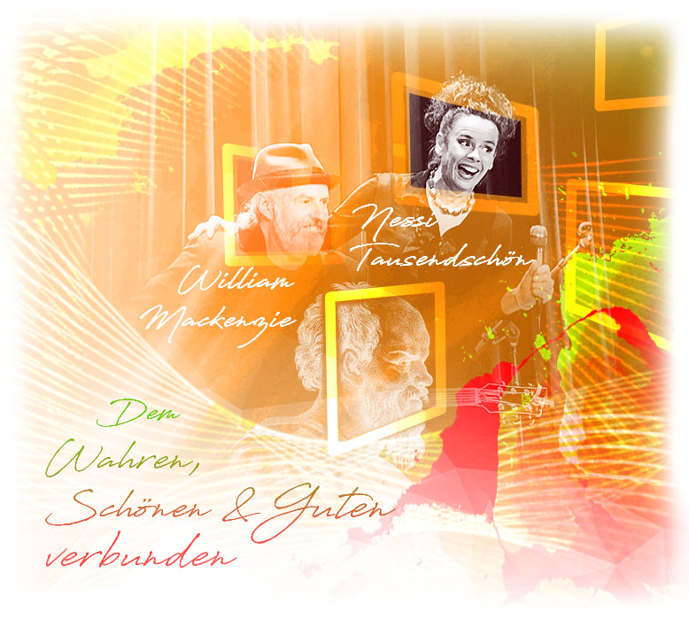 Composing mit Text, Kuenstlern, Bilderrahmen und abstrakten Formen